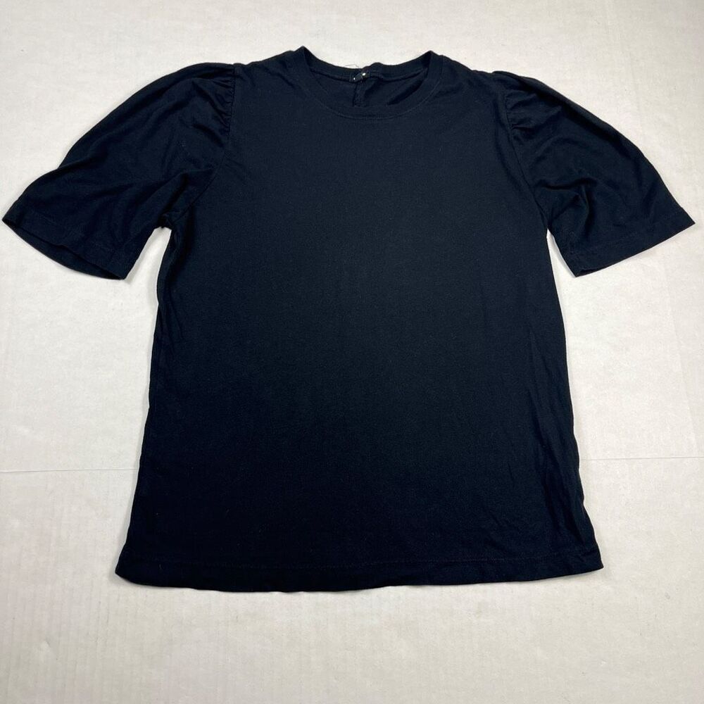 Monrow Basic Tee Black Essential Puff Sleeve T-Shirt Stretch Casual Top SMALL